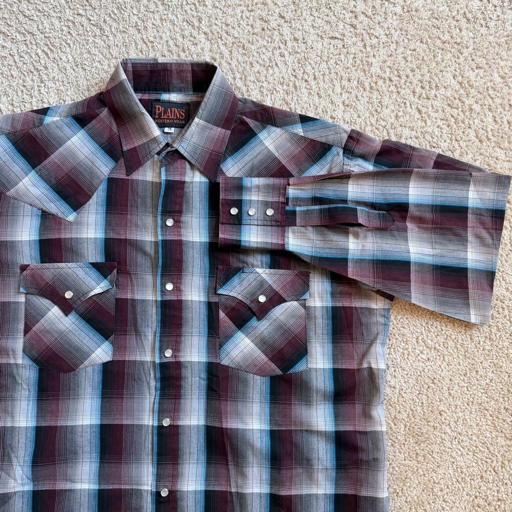 Plains Western Wear Men's Long Sleeve Pearl Snap, Size M